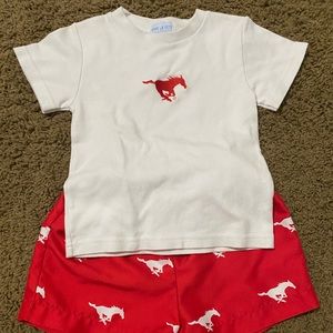 SMU embroidery shirt and shorts, 2T